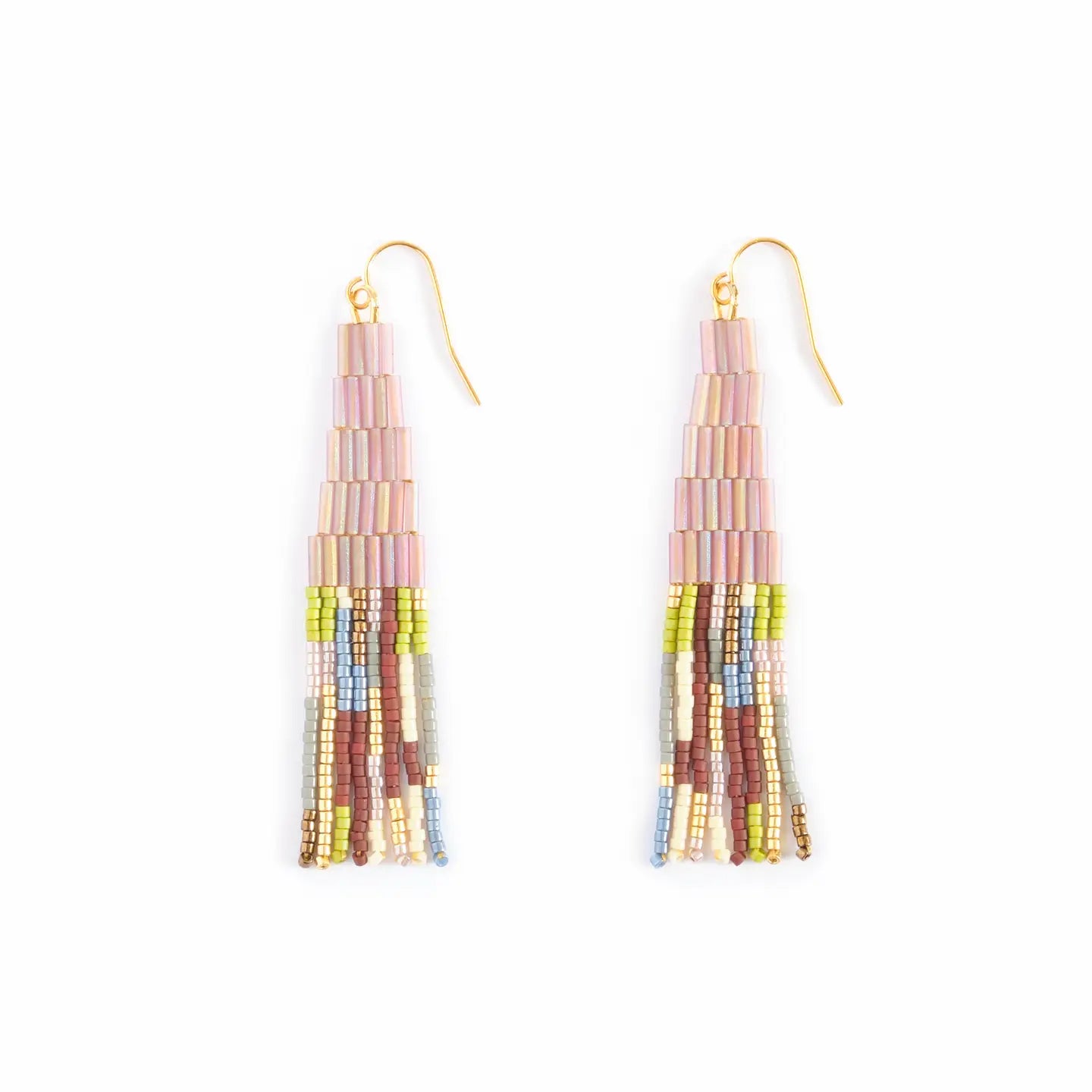 Beaded Handwoven Abstract Fringe Earrings