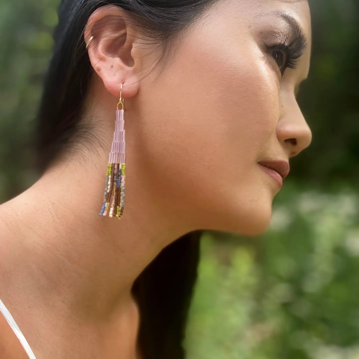 Beaded Handwoven Abstract Fringe Earrings