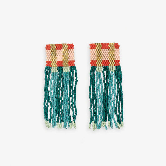 Ava Crossing Colorblock Beaded Fringe Earrings