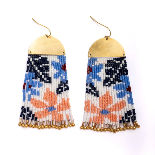 Beaded Handwoven Tropical Fringe Earrings