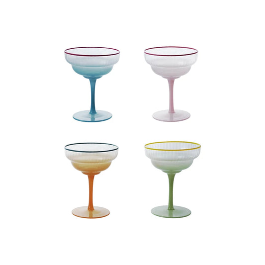 Fluted Stemmed Coupe Glass with Colored Rim