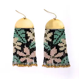 Beaded Handwoven Tropical Fringe Earrings