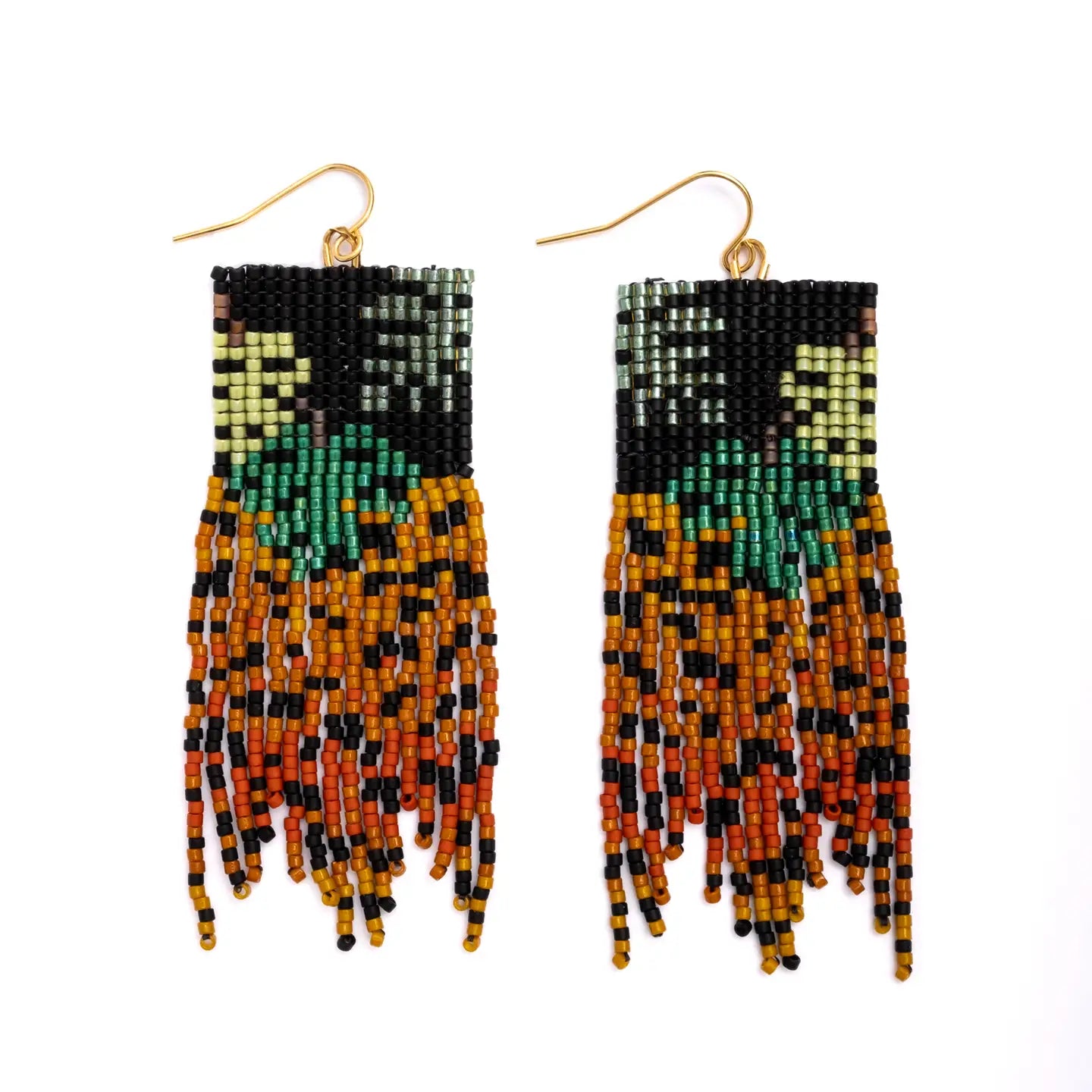 Beaded Handwoven Jaguar Fringe Earrings