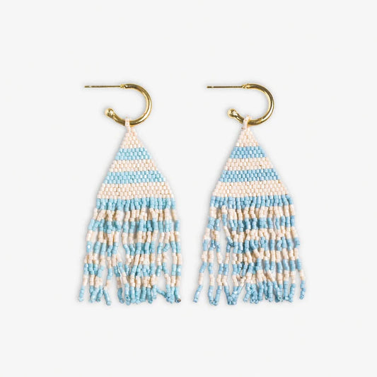 James Mini Gold Hoop Two Tone Stripes Beaded Fringe Earrings