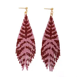 Beaded Handwoven Vine Fringe Earrings