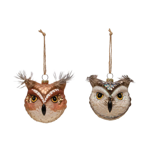 Hand-Painted Glitter Glass Owl Ornament