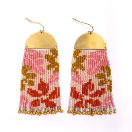 Beaded Handwoven Tropical Fringe Earrings