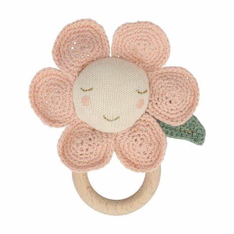 Peach Daisy Baby Rattle