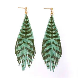 Beaded Handwoven Vine Fringe Earrings