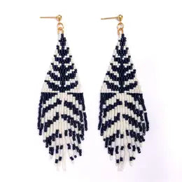 Beaded Handwoven Vine Fringe Earrings